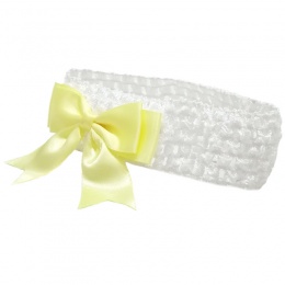 Baby Girls White Crochet Headband with Lemon Satin Bow